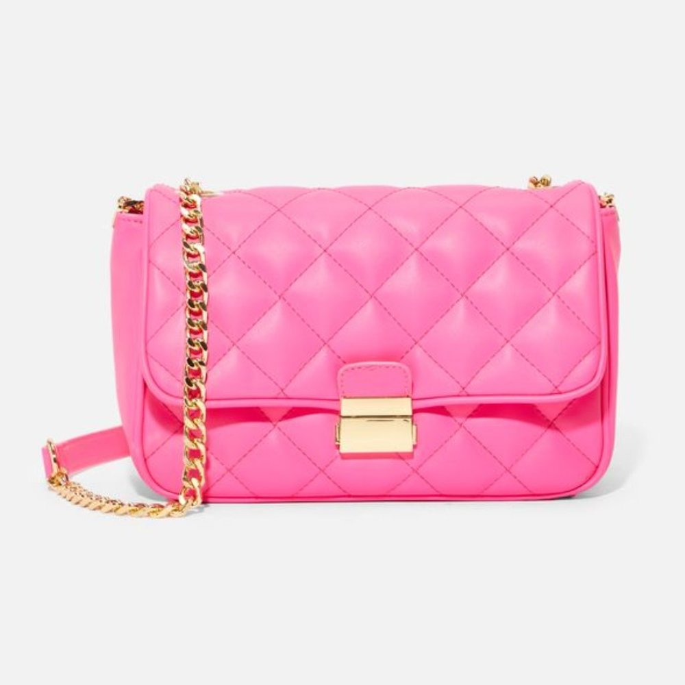 NWT JustFab Hot Pink Quilted Crossbody Chain Bag